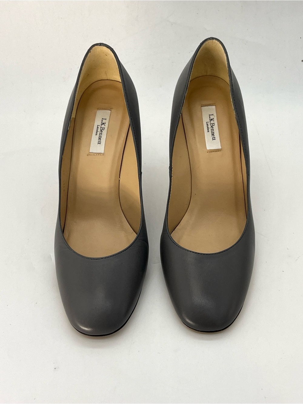 LK Bennett Charcoal Gray Leather Round-Toe Pumps